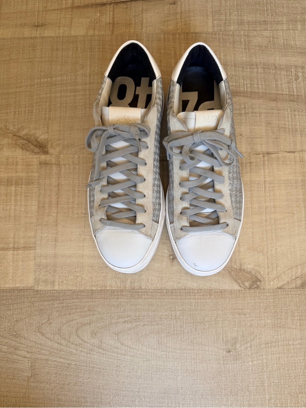 P448 John low top sneakers houndstooth silver glitter leather suede EU 40 US 9.5